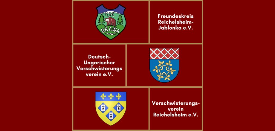 Wappen der Partnergemeinden der Gemeinde Reichelsheim