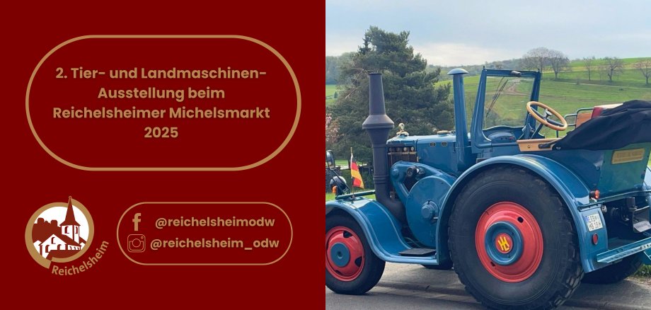 Zweigeteilte Übersicht. Auf der linken Seite ist der Titel des Artikels zu lesen und ein Hinweis auf die Social Media Kanäle der Gemeinde Reichelsheim zu sehen. Auf der rechten Seite ist ein zum Artikel passendes Bild platziert.