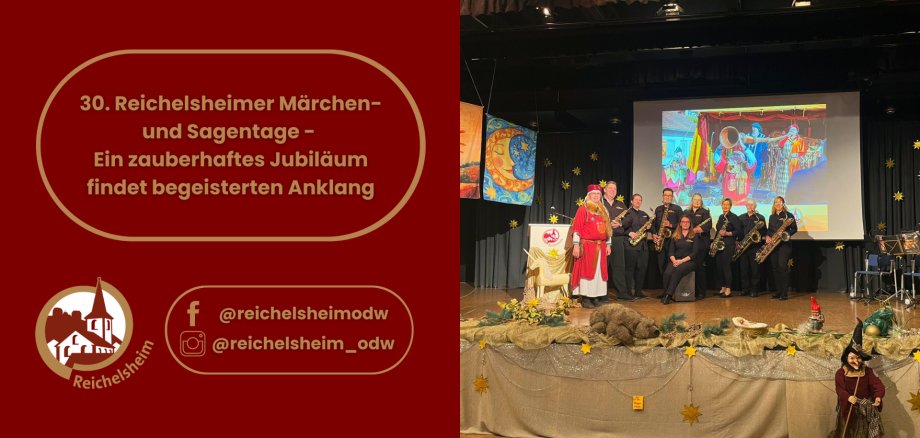 Zweigeteilte Übersicht. Auf der linken Seite ist der Titel des Artikels zu lesen und ein Hinweis auf die Social Media Kanäle der Gemeinde Reichelsheim zu sehen. Auf der rechten Seite ist ein zum Artikel passendes Bild platziert.