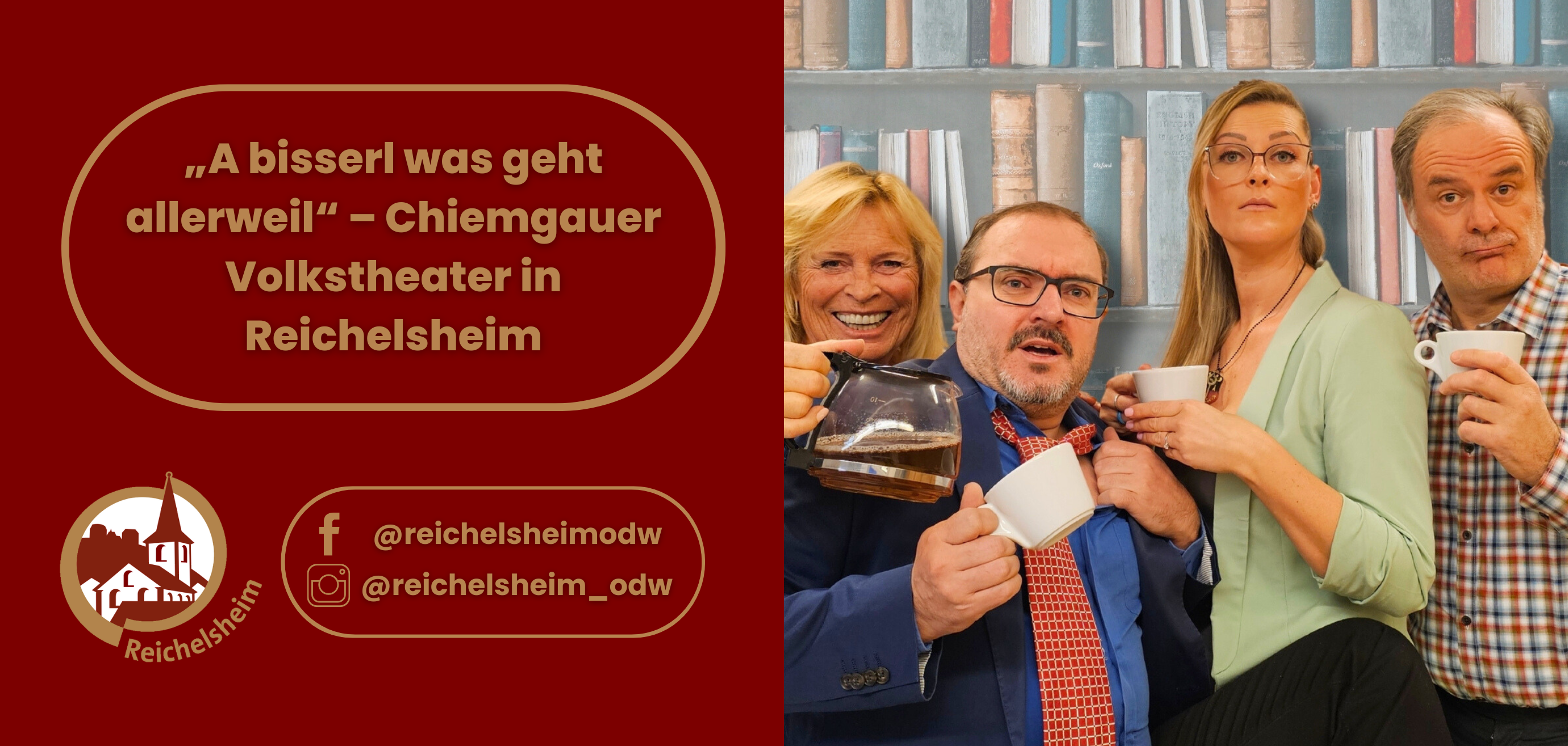 Zweigeteilte Übersicht. Auf der linken Seite ist der Titel des Artikels zu lesen und ein Hinweis auf die Social Media Kanäle der Gemeinde Reichelsheim zu sehen. Auf der rechten Seite ist ein zum Artikel passendes Bild platziert.