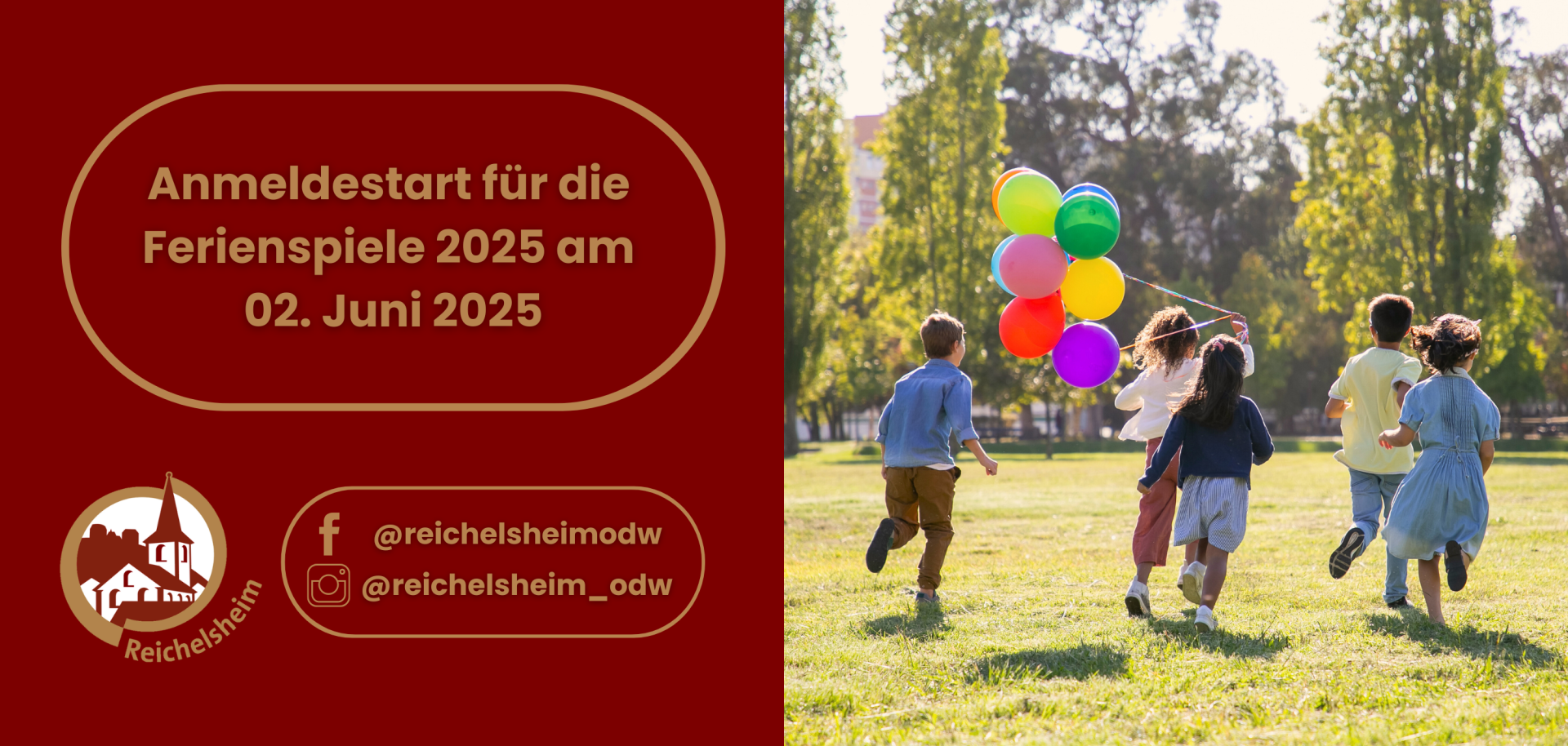 Zweigeteilte Übersicht. Auf der linken Seite ist der Titel des Artikels zu lesen und ein Hinweis auf die Social Media Kanäle der Gemeinde Reichelsheim zu sehen. Auf der rechten Seite ist ein zum Artikel passendes Bild platziert.