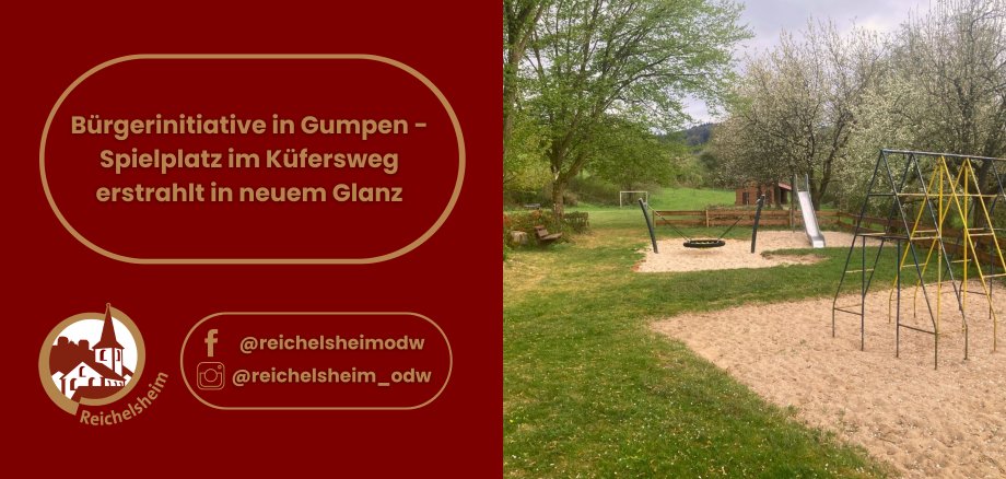 Zweigeteilte Übersicht. Auf der linken Seite ist der Titel des Artikels zu lesen und ein Hinweis auf die Social Media Kanäle der Gemeinde Reichelsheim zu sehen. Auf der rechten Seite ist ein zum Artikel passendes Bild platziert.