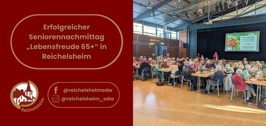 Zweigeteilte Übersicht. Auf der linken Seite ist der Titel des Artikels zu lesen und ein Hinweis auf die Social Media Kanäle der Gemeinde Reichelsheim zu sehen. Auf der rechten Seite ist ein zum Artikel passendes Bild platziert.