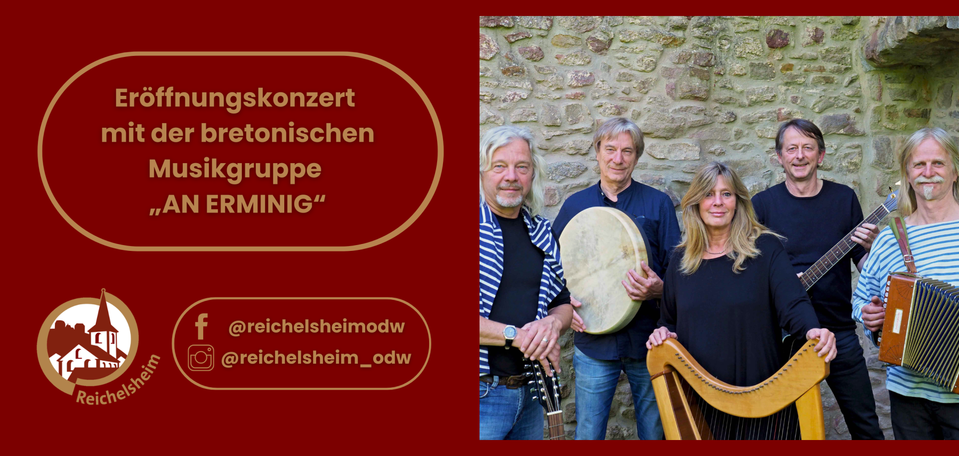 Zweigeteilte Übersicht. Auf der linken Seite ist der Titel des Artikels zu lesen und ein Hinweis auf die Social Media Kanäle der Gemeinde Reichelsheim zu sehen. Auf der rechten Seite ist ein zum Artikel passendes Bild platziert.