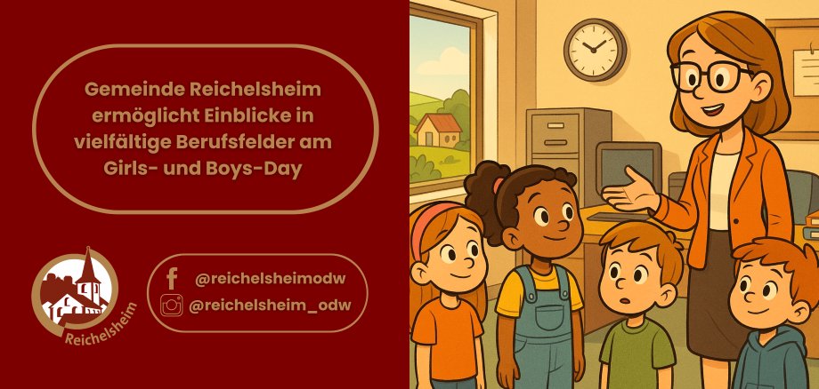 Zweigeteilte Übersicht. Auf der linken Seite ist der Titel des Artikels zu lesen und ein Hinweis auf die Social Media Kanäle der Gemeinde Reichelsheim zu sehen. Auf der rechten Seite ist ein zum Artikel passendes Bild platziert.