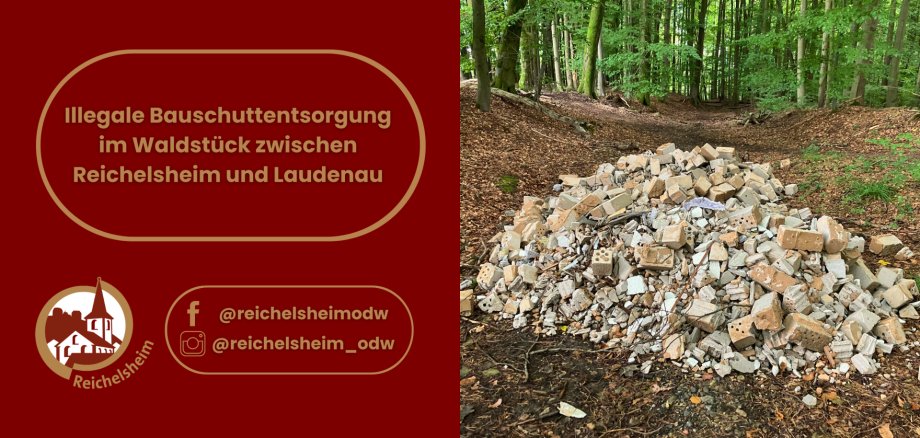 Zweigeteilte Übersicht. Auf der linken Seite ist der Titel des Artikels zu lesen und ein Hinweis auf die Social Media Kanäle der Gemeinde Reichelsheim zu sehen. Auf der rechten Seite ist ein zum Artikel passendes Bild platziert.