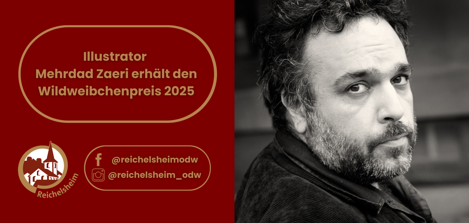 Zweigeteilte Übersicht. Auf der linken Seite ist der Titel des Artikels zu lesen und ein Hinweis auf die Social Media Kanäle der Gemeinde Reichelsheim zu sehen. Auf der rechten Seite ist ein zum Artikel passendes Bild platziert.