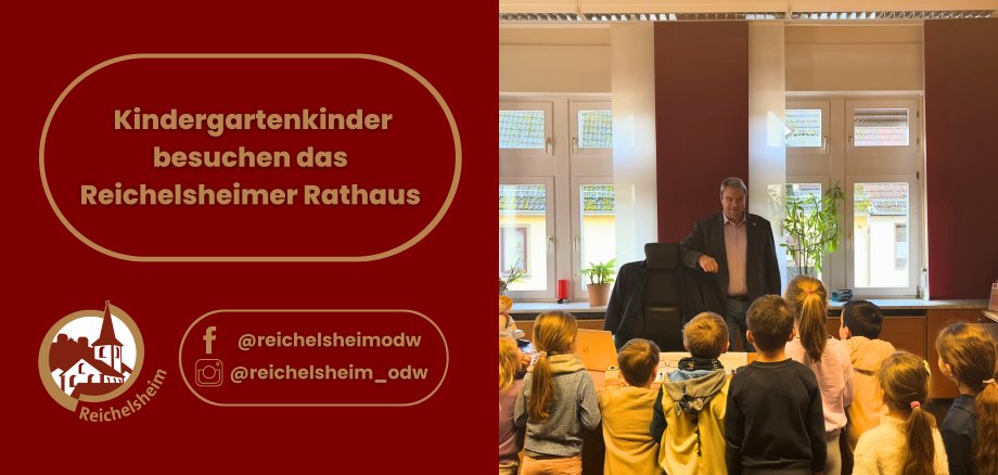 Zweigeteilte Übersicht. Auf der linken Seite ist der Titel des Artikels zu lesen und ein Hinweis auf die Social Media Kanäle der Gemeinde Reichelsheim zu sehen. Auf der rechten Seite ist ein zum Artikel passendes Bild platziert.