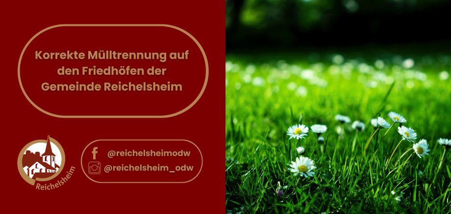 Zweigeteilte Übersicht. Auf der linken Seite ist der Titel des Artikels zu lesen und ein Hinweis auf die Social Media Kanäle der Gemeinde Reichelsheim zu sehen. Auf der rechten Seite ist ein zum Artikel passendes Bild platziert.
