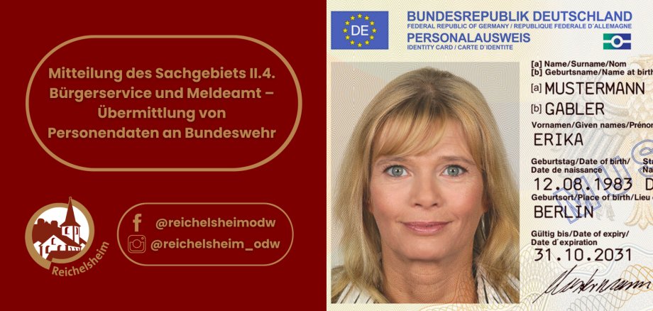 Zweigeteilte Übersicht. Auf der linken Seite ist der Titel des Artikels zu lesen und ein Hinweis auf die Social Media Kanäle der Gemeinde Reichelsheim zu sehen. Auf der rechten Seite ist ein zum Artikel passendes Bild platziert.