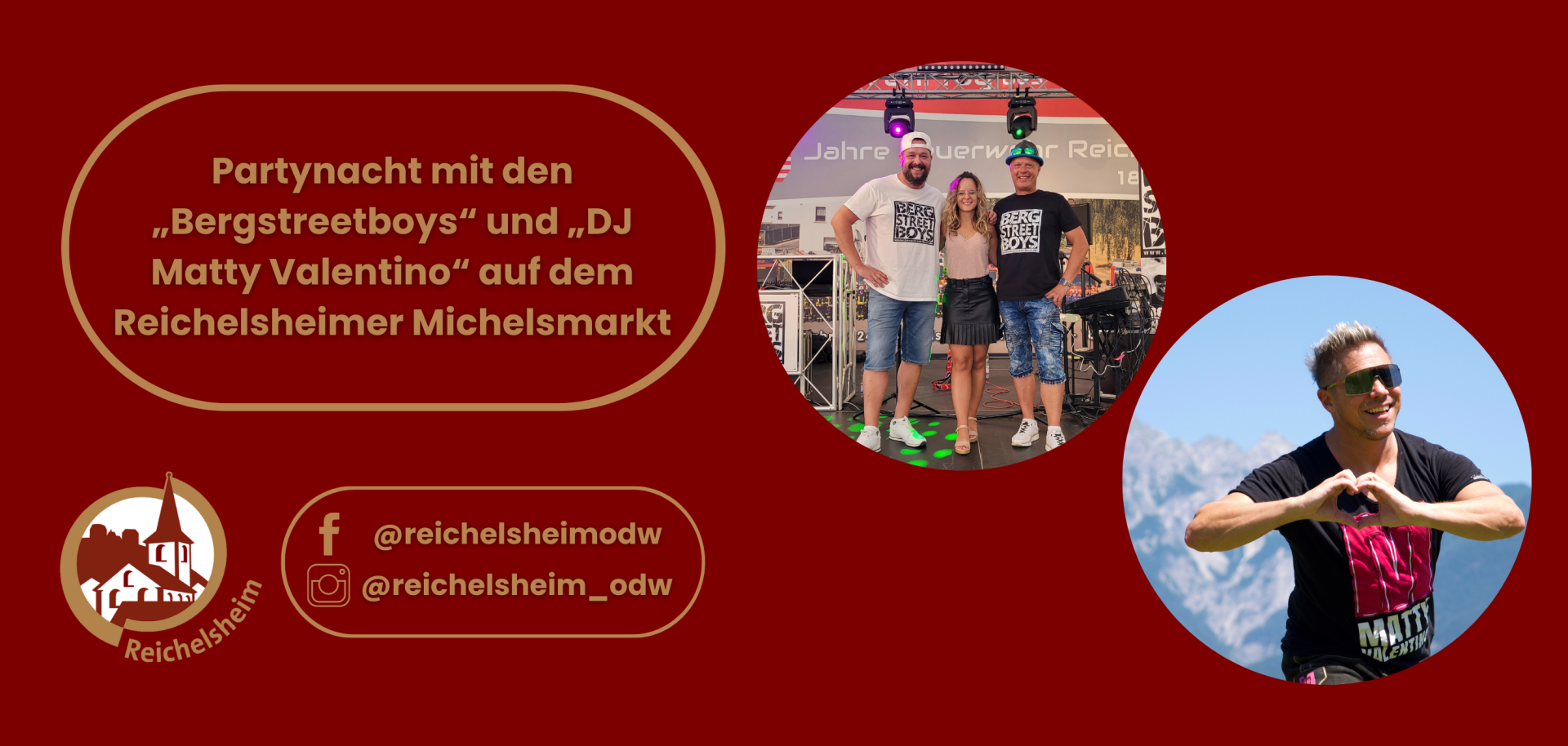 Zweigeteilte Übersicht. Auf der linken Seite ist der Titel des Artikels zu lesen und ein Hinweis auf die Social Media Kanäle der Gemeinde Reichelsheim zu sehen. Auf der rechten Seite ist ein zum Artikel passendes Bild platziert.