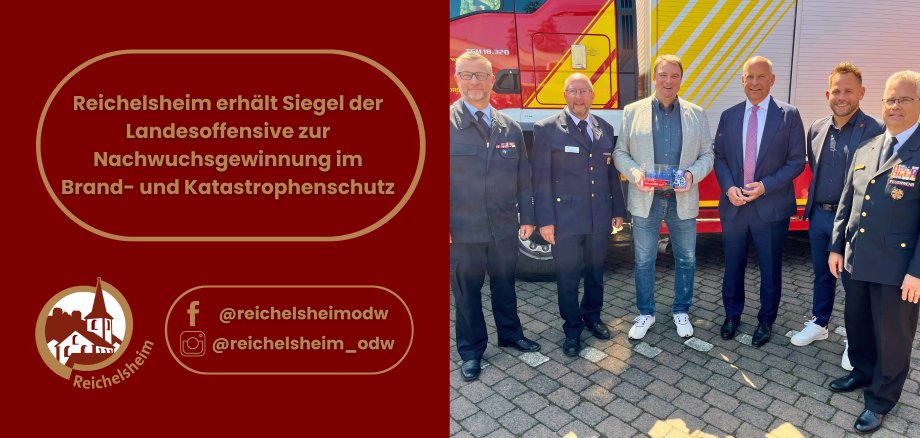 Zweigeteilte Übersicht. Auf der linken Seite ist der Titel des Artikels zu lesen und ein Hinweis auf die Social Media Kanäle der Gemeinde Reichelsheim zu sehen. Auf der rechten Seite ist ein zum Artikel passendes Bild platziert.