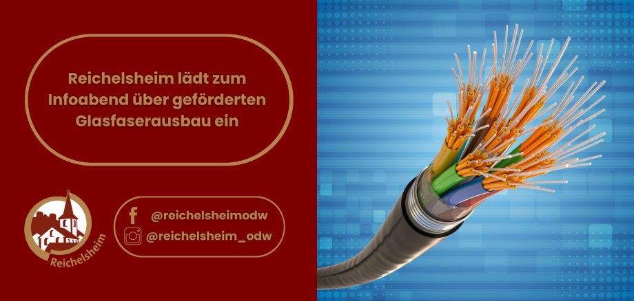 Zweigeteilte Übersicht. Auf der linken Seite ist der Titel des Artikels zu lesen und ein Hinweis auf die Social Media Kanäle der Gemeinde Reichelsheim zu sehen. Auf der rechten Seite ist ein zum Artikel passendes Bild platziert.