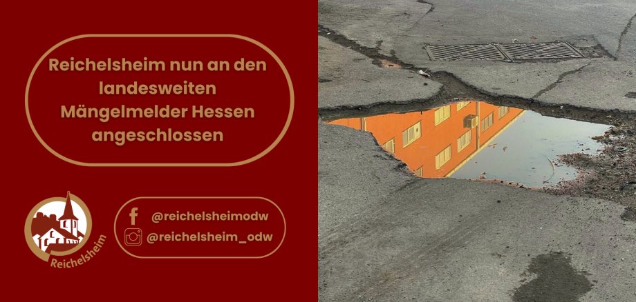Zweigeteilte Übersicht. Auf der linken Seite ist der Titel des Artikels zu lesen und ein Hinweis auf die Social Media Kanäle der Gemeinde Reichelsheim zu sehen. Auf der rechten Seite ist ein zum Artikel passendes Bild platziert.