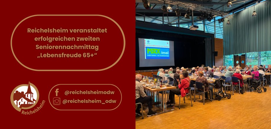 Zweigeteilte Übersicht. Auf der linken Seite ist der Titel des Artikels zu lesen und ein Hinweis auf die Social Media Kanäle der Gemeinde Reichelsheim zu sehen. Auf der rechten Seite ist ein zum Artikel passendes Bild platziert.