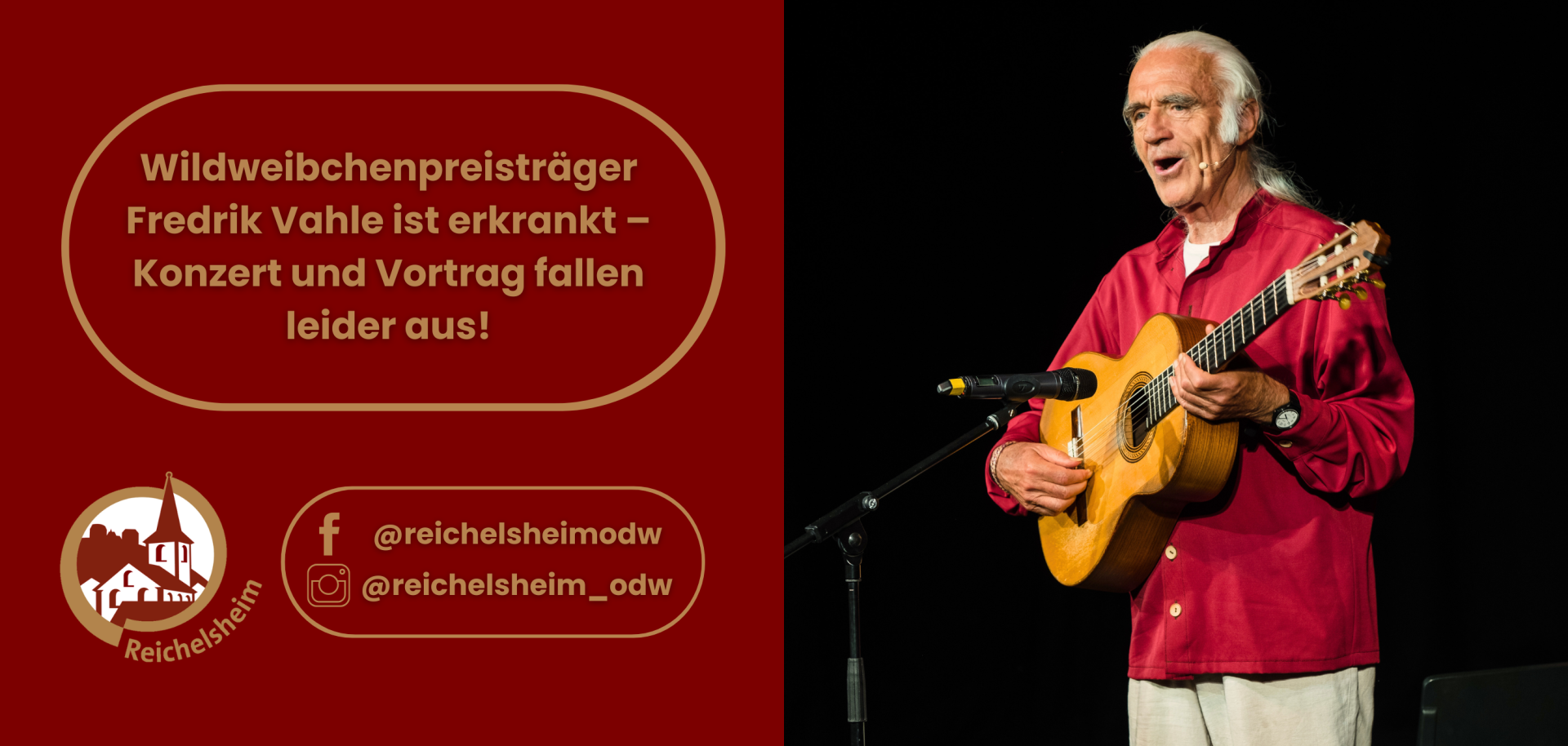 Zweigeteilte Übersicht. Auf der linken Seite ist der Titel des Artikels zu lesen und ein Hinweis auf die Social Media Kanäle der Gemeinde Reichelsheim zu sehen. Auf der rechten Seite ist ein zum Artikel passendes Bild platziert.