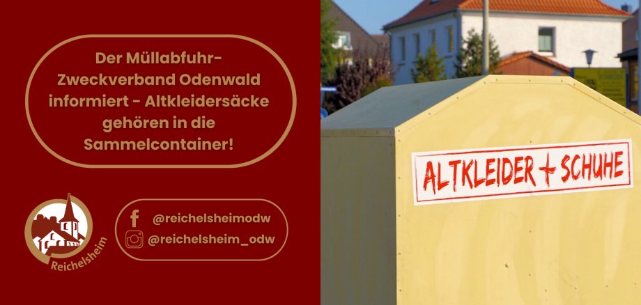 Zweigeteilte Übersicht. Auf der linken Seite ist der Titel des Artikels zu lesen und ein Hinweis auf die Social Media Kanäle der Gemeinde Reichelsheim zu sehen. Auf der rechten Seite ist ein zum Artikel passendes Bild platziert.