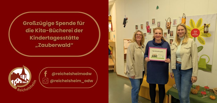 Zweigeteilte Übersicht. Auf der linken Seite ist der Titel des Artikels zu lesen und ein Hinweis auf die Social Media Kanäle der Gemeinde Reichelsheim zu sehen. Auf der rechten Seite ist ein zum Artikel passendes Bild platziert.