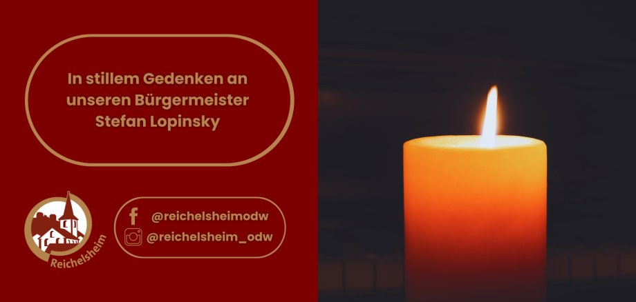 In stillem Gedenken an unseren Bürgermeister Stefan Lopinsky Grafik zum Gedenken: Text „In stillem Gedenken an unseren Bürgermeister Stefan Lopinsky“, daneben brennende Kerze, Logos und Social‑Media‑Handles.