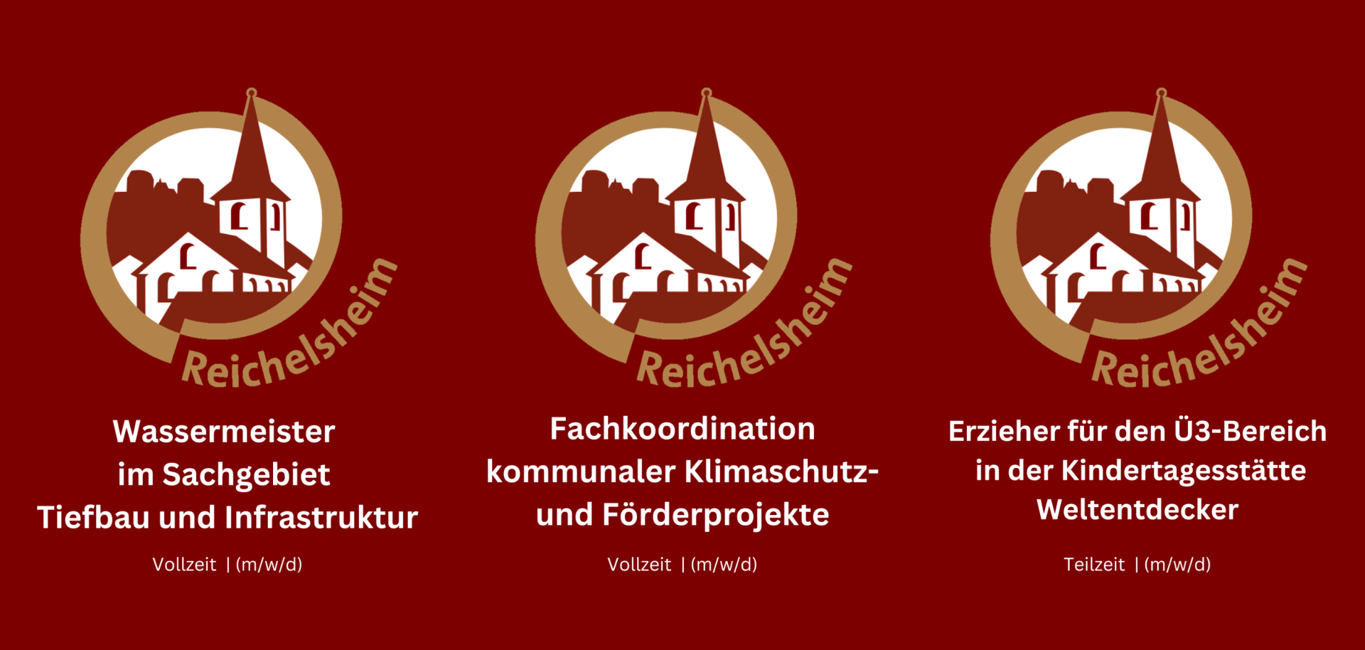 Karrieremöglichkeiten in Reichelsheim - Wir suchen Verstärkung! Stellenausschreibungen der Gemeinde Reichelsheim: Wassermeister (Vollzeit), Fachkoordination Klimaschutz (Vollzeit) und Erzieher Ü3 (Teilzeit). Alle Stellen (m/w/d).