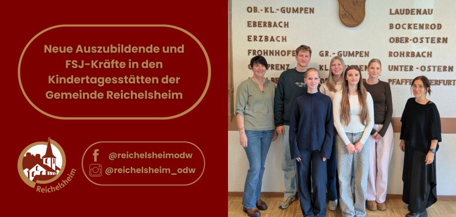 Zweigeteilte Übersicht. Auf der linken Seite ist der Titel des Artikels zu lesen und ein Hinweis auf die Social Media Kanäle der Gemeinde Reichelsheim zu sehen. Auf der rechten Seite ist ein zum Artikel passendes Bild platziert.