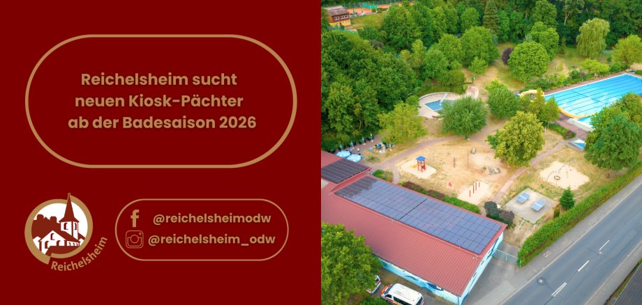 Zweigeteilte Übersicht. Auf der linken Seite ist der Titel des Artikels zu lesen und ein Hinweis auf die Social Media Kanäle der Gemeinde Reichelsheim zu sehen. Auf der rechten Seite ist ein zum Artikel passendes Bild platziert.