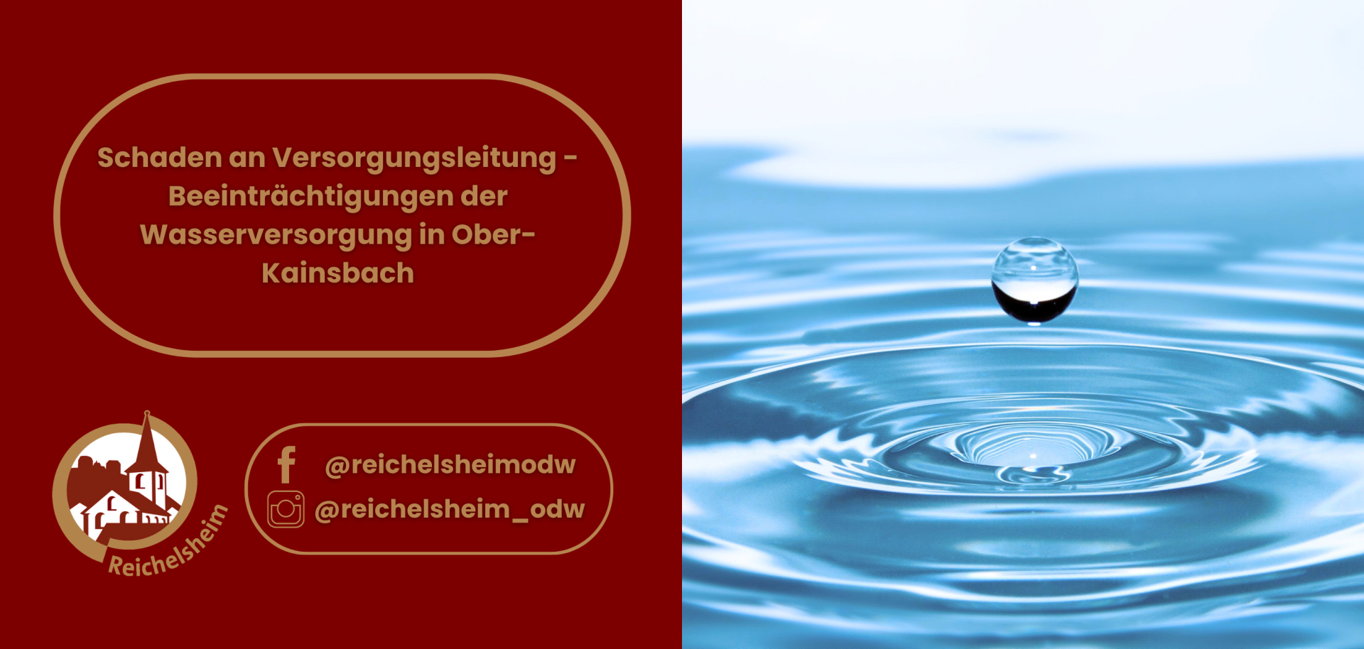 Grafik informiert über Schäden an einer Versorgungsleitung und Beeinträchtigungen der Wasserversorgung in Ober-Kainsbach.